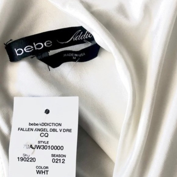 💋 BEBE  Fallen Angel long sleeve Deep V dress L new RARE 💋 - Picture 7 of 8